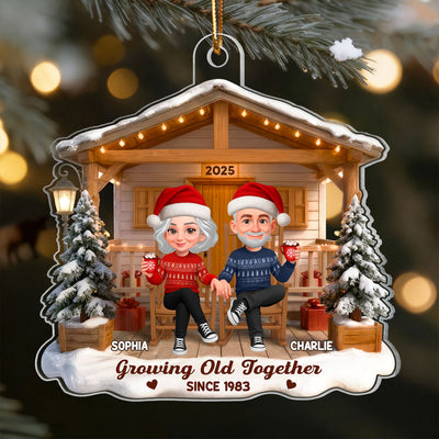 3D Effect Nostalgia Eternal Love Couple On Front Porch - Personalized Acrylic Ornament - Gift For Couple, For Him, For Her, Farmhouse Decor