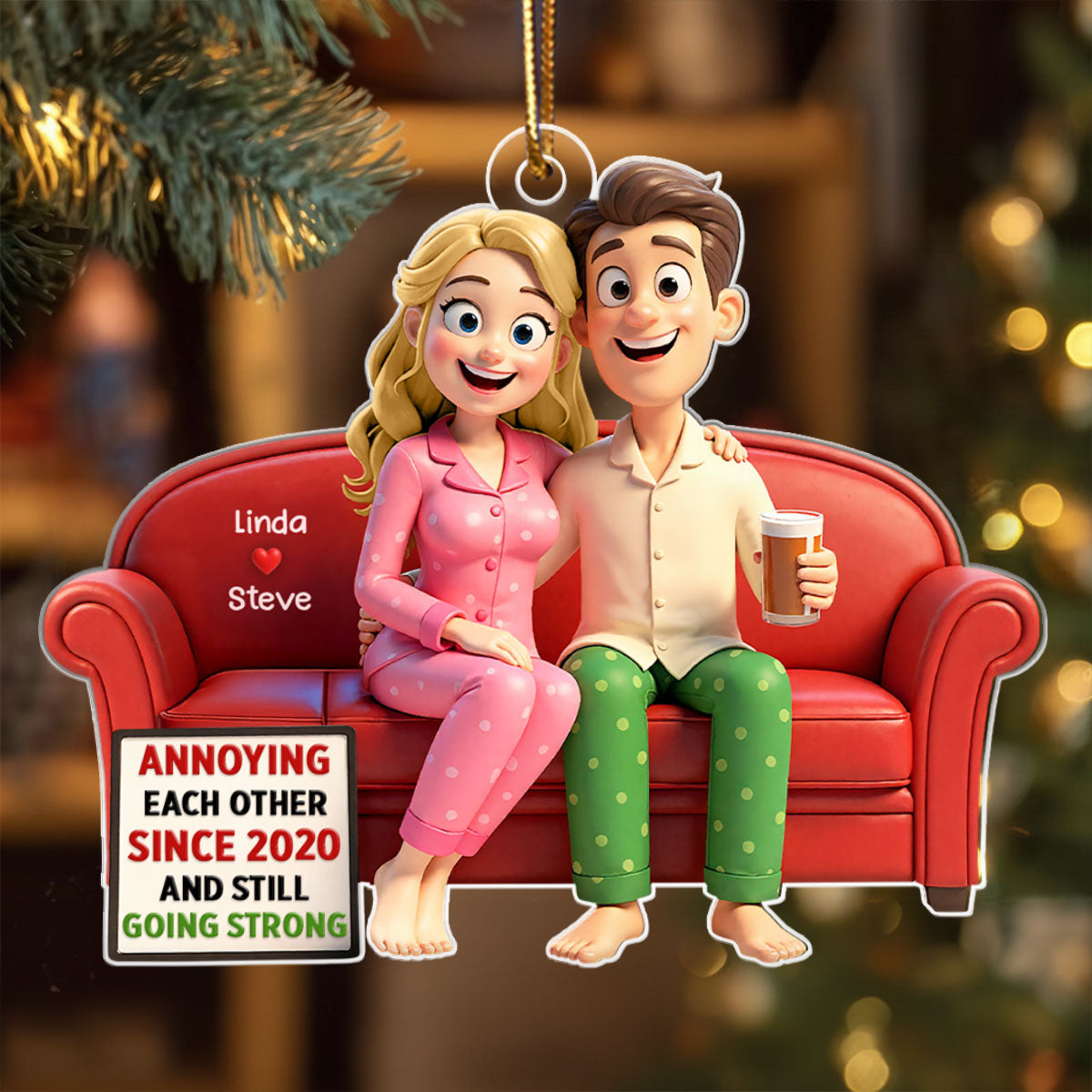 Cartoon Couple Annoying Each Other - Personalized Acrylic Ornament - Christmas Gift for him, Gift for her