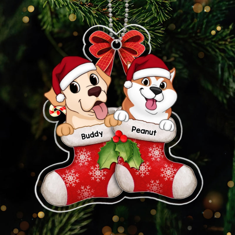 Cute Dogs On Christmas Stockings Personalized Acrylic Ornament