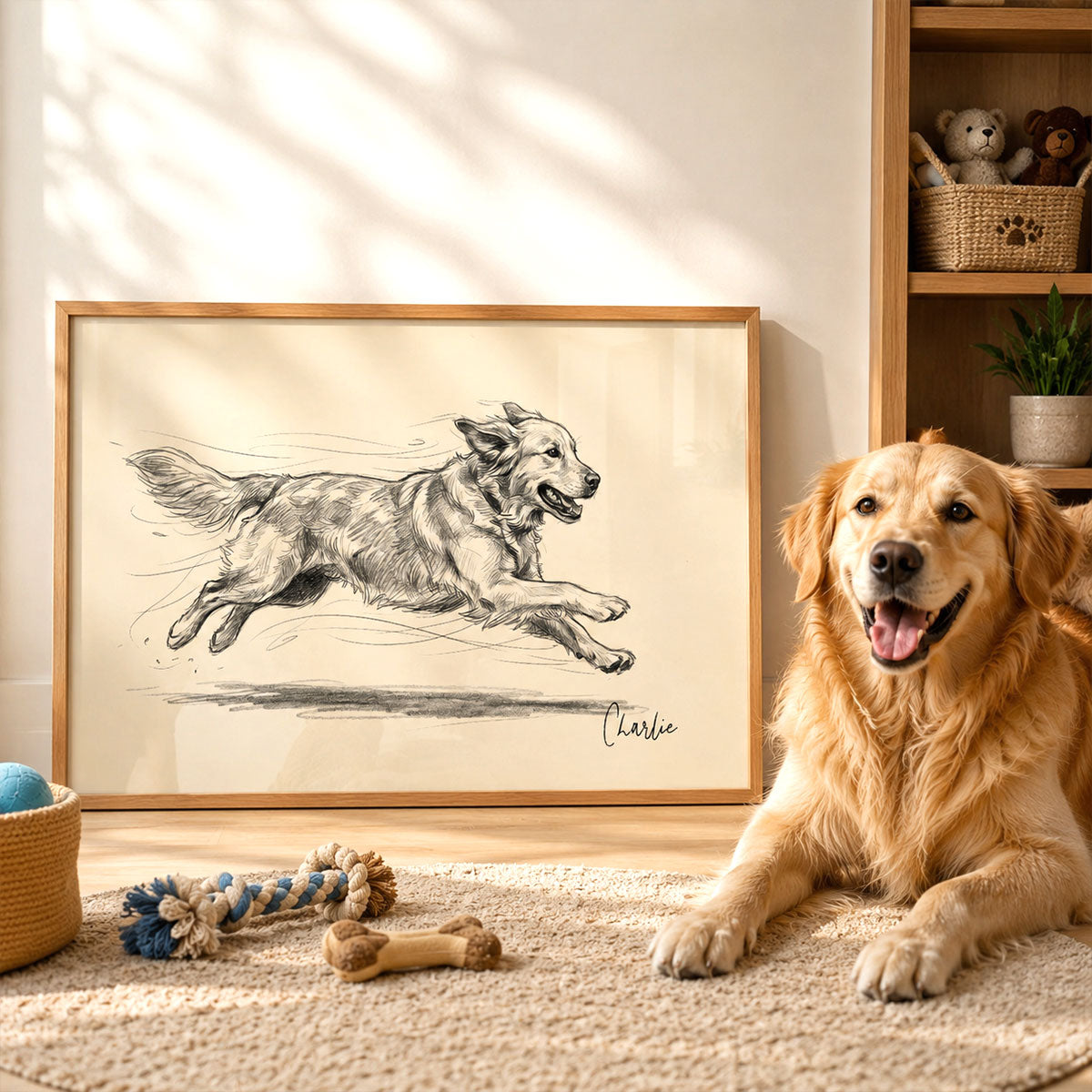 Dog with Zoomies Vintage Sketch From Your Pet Photo - Personalized Poster - Unique Pet Art Decor Gift For Dog Lover