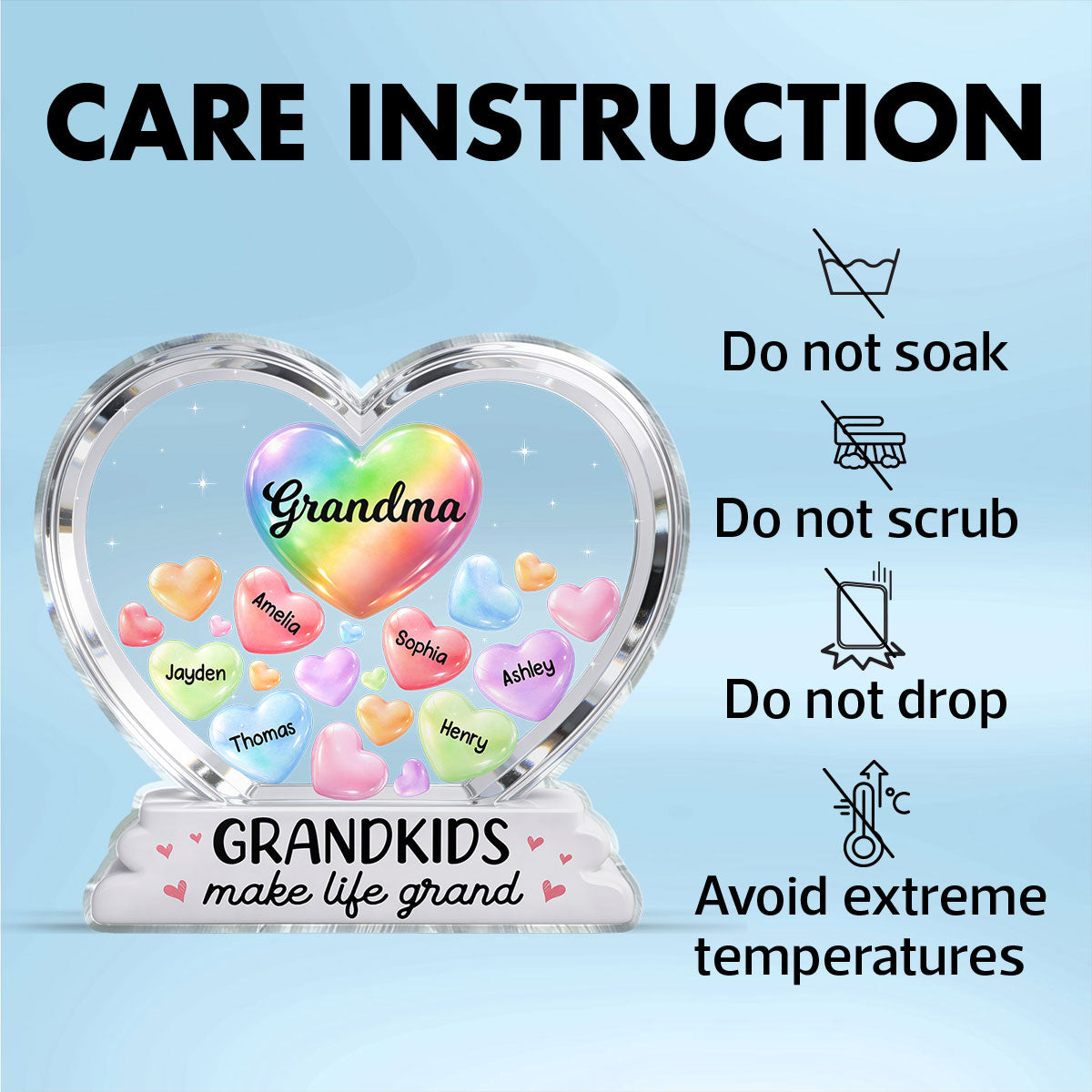 Grandma's Sweethearts In Heart 2D Flat - Personalized Acrylic Block Plaque - Heartfelt Mother's Day Gift For Grandma