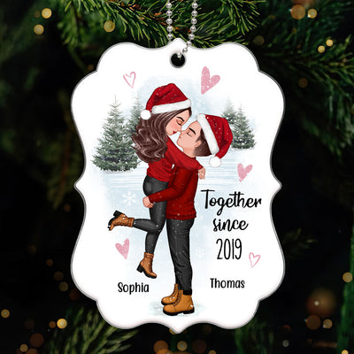 Doll Couple Hugging Kissing In Snow Pink Hearts Personalized Acrylic Ornament