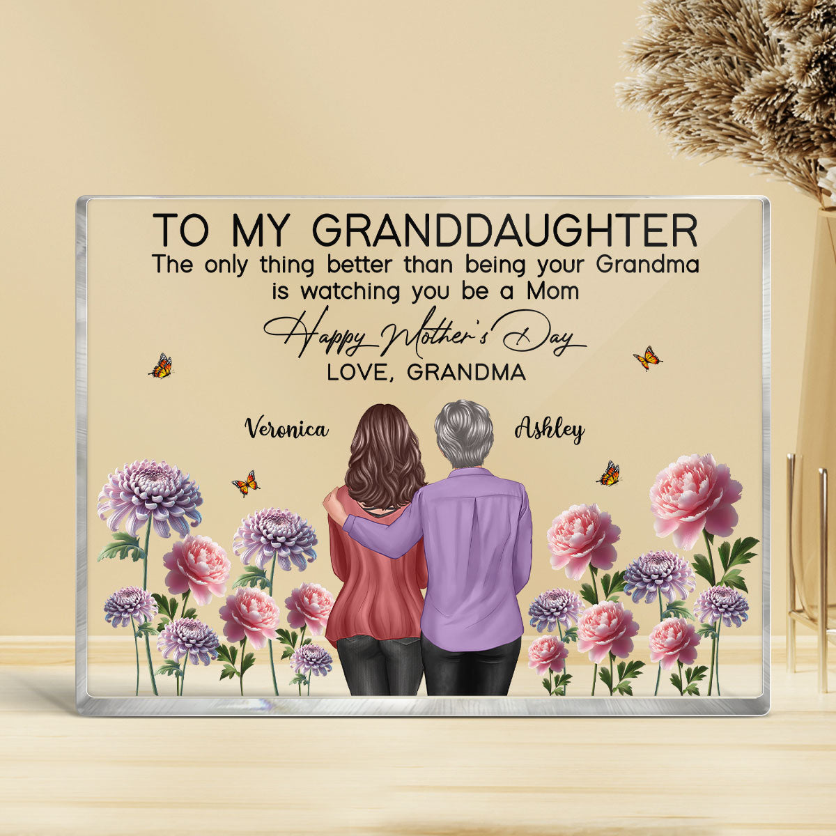 To My Granddaughter From Grandma Happy Mother's Day Birth Flower Personalized Acrylic Block Plaque, Heartfelt Gift For Granddaughter