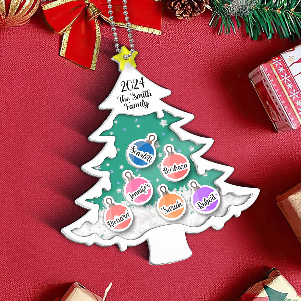 Family Christmas Tree Personalized Shaker Ornament, Christmas Gift For Family Members