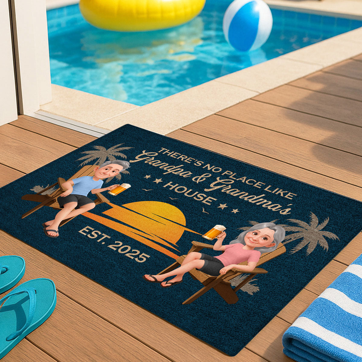 Retro Vintage Summer There's No Place Like Grandpa Grandma Grandparents House Personalized Doormat