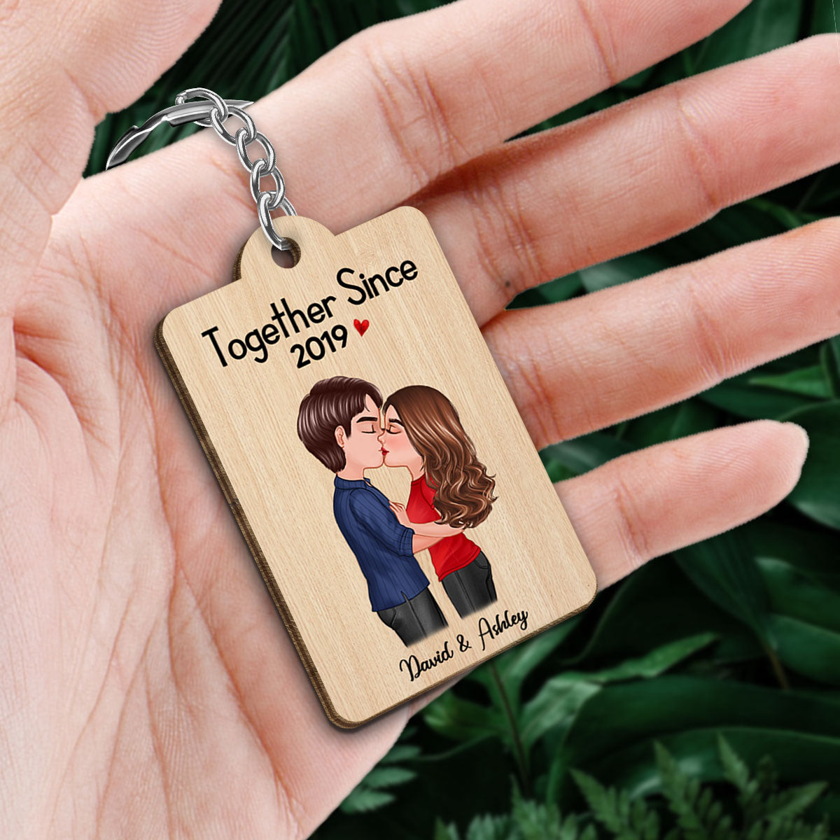 Doll Couple Kissing Gift For Him For Her Personalized Wooden Keychain