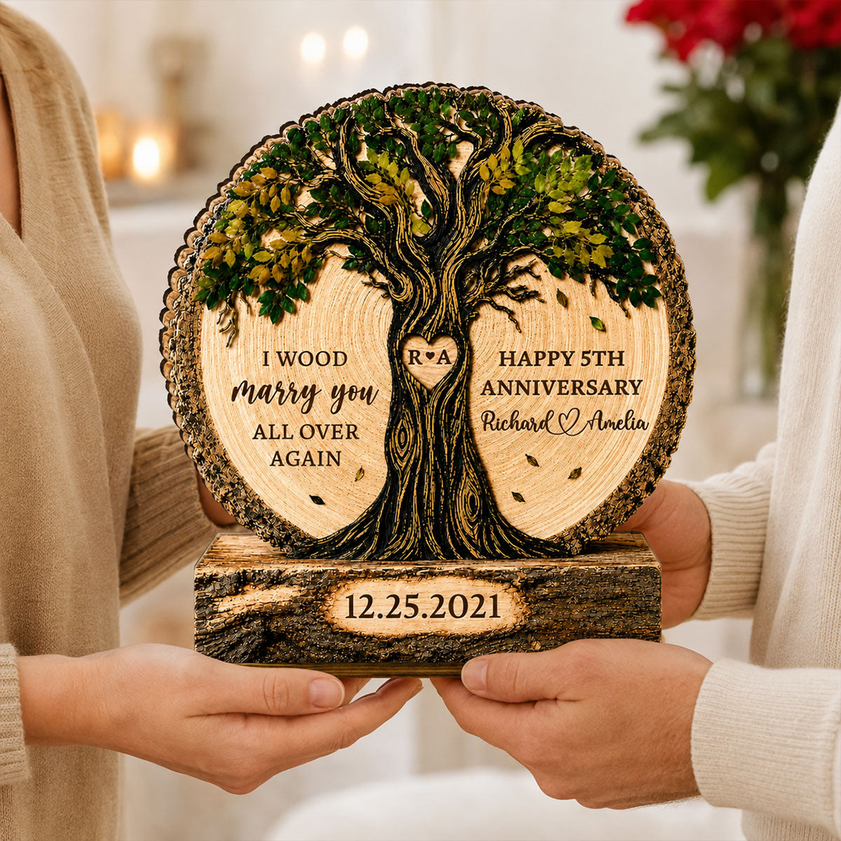 Couple Tree I Wood Marry You - Personalized 2-Layered Wooden Plaque - Gift For Couple