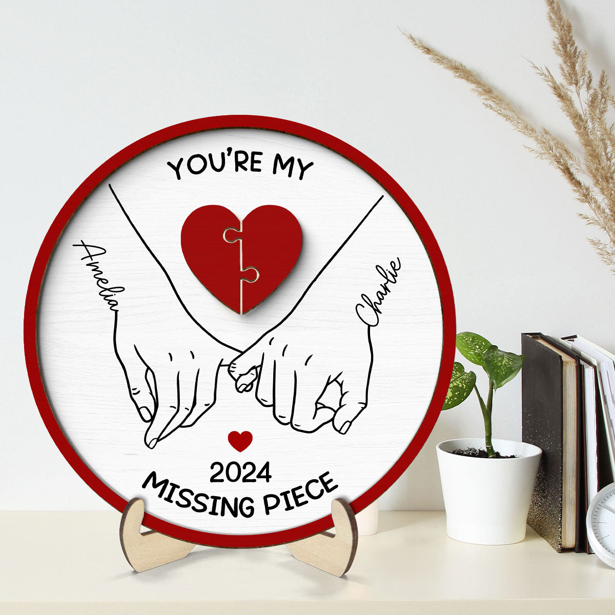 Personalized Couple Pinky Promise Hands 2-Layer Wooden Plaque, You're My Missing Piece,  gift, Anniversary gift for Couples