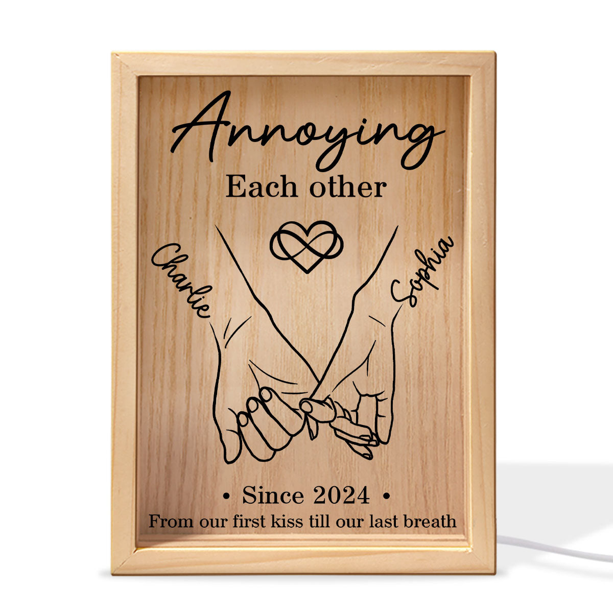 Couple Hand in Hand Outline  Gift Personalized Wooden Frame LED Light Box