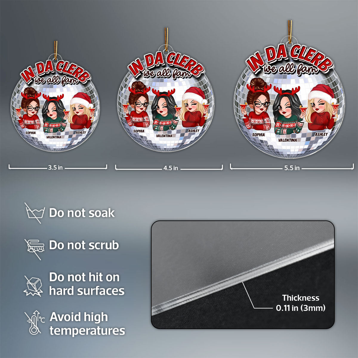 In Da Clerb We All Fam Sassy Besties Trendy Christmas Personalized Acrylic Ornament, Funny Gift For Best Friends