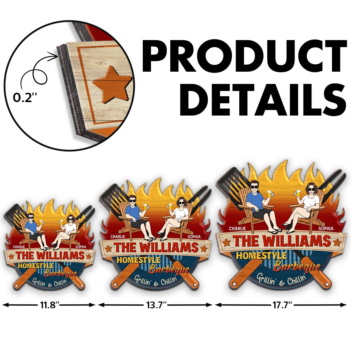 Homestyle Barbeque Couple Sitting Personalized Wood Sign