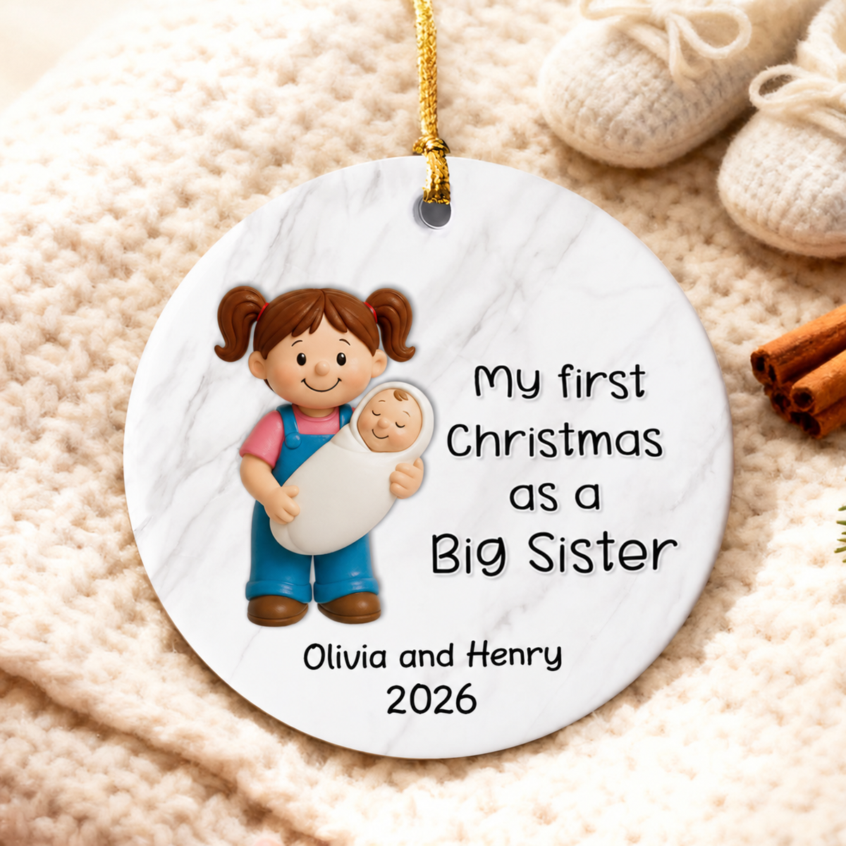 My First Christmas As Big Sister Big Brother - Personalized Ceramic Ornament - Proud New Big Siblings Gift