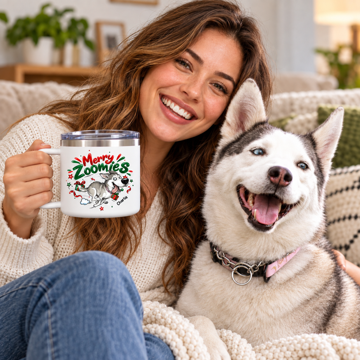 Merry Zoomies Quirky Dog Portrait From Your Custom Pet Photo - Personalized Stainless Steel Tumbler - Funny Christmas Gift For Dog Lover
