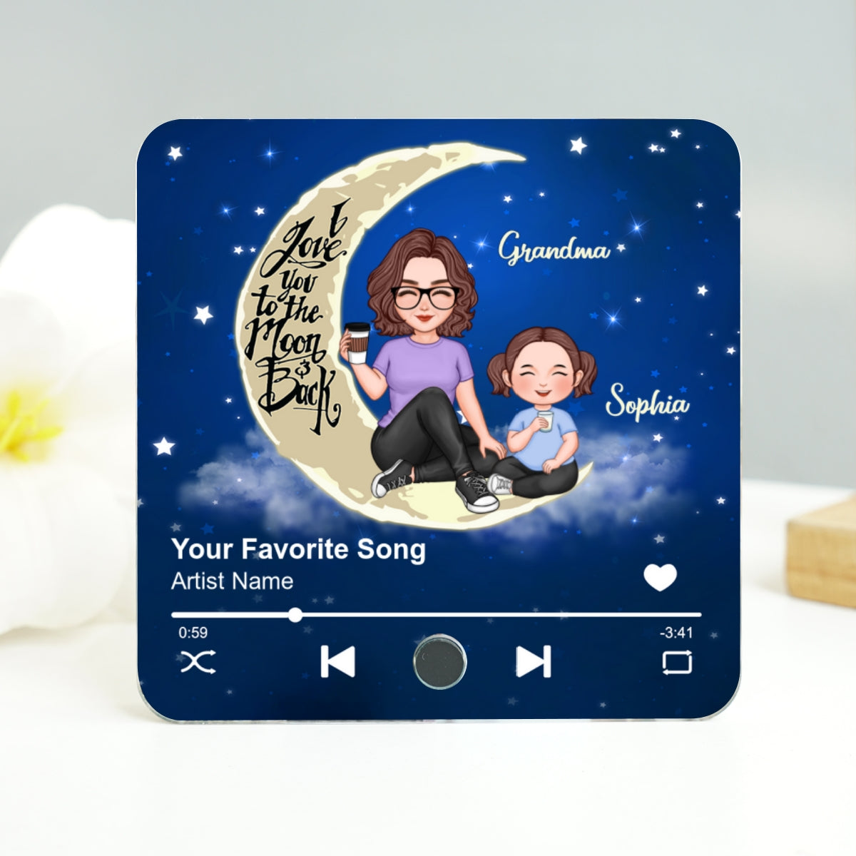 Cute Grandma & Grandkid I Love You To The Moon And Back Personalized Music Fridge Magnet