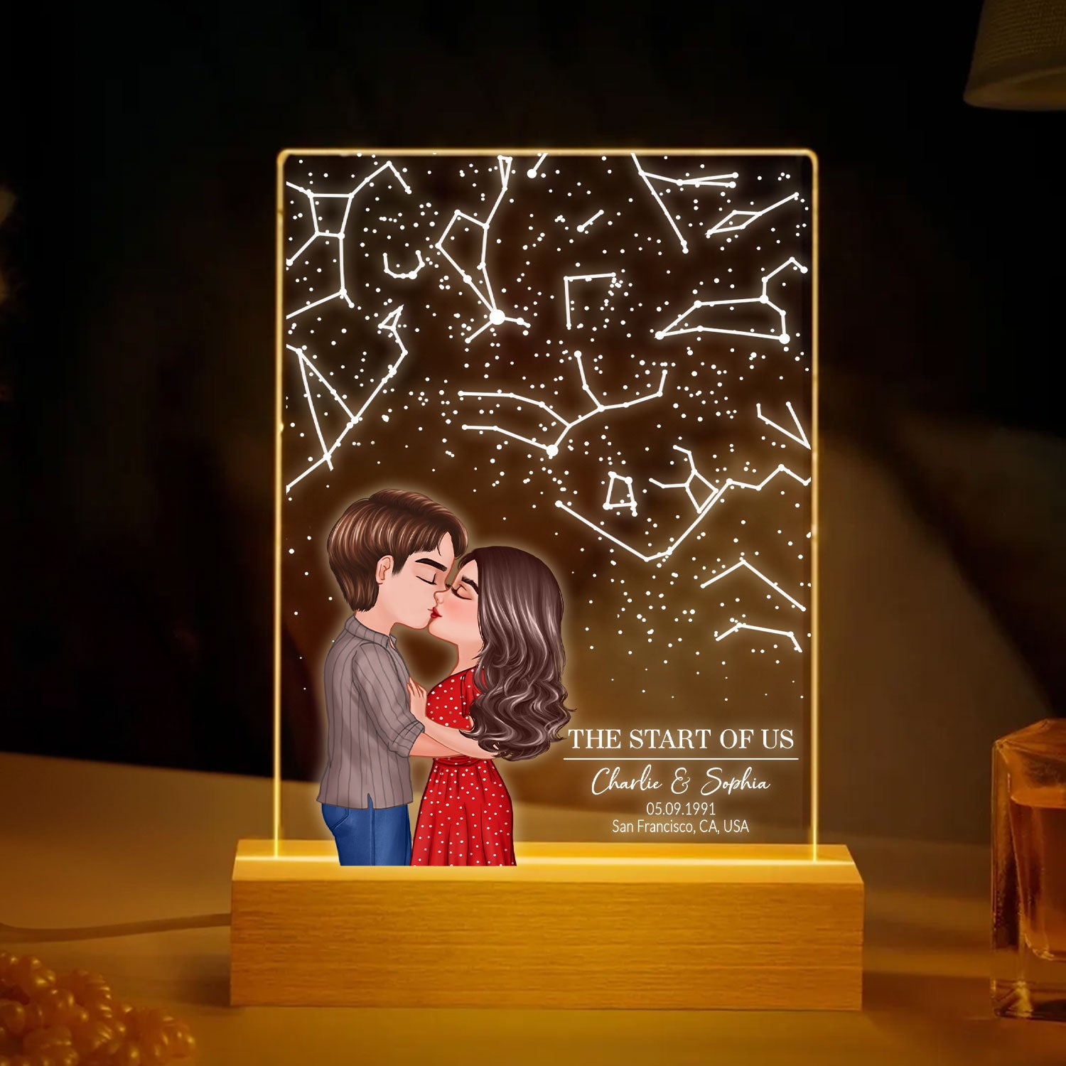 Couple Kissing Under the Sky, Custom Star Map by Date LED Night Light, Personalized Couple Constellation Map, Engagement Gift for him and her