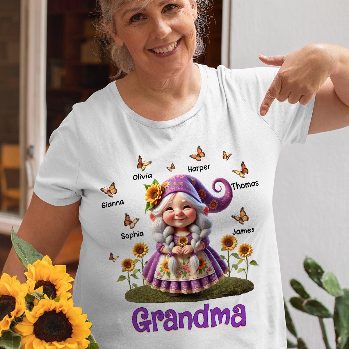 Sunflower Gnome Grandma Personalized Shirt, Gift For Grandma