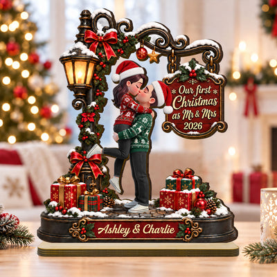 Eternal Love Couple Our First Christmas Together - Personalized 2-Layered Wooden Plaque - Christmas Gift, Anniversary Gift For Couple, For Him, For Her, Christmas Tabletop Decor