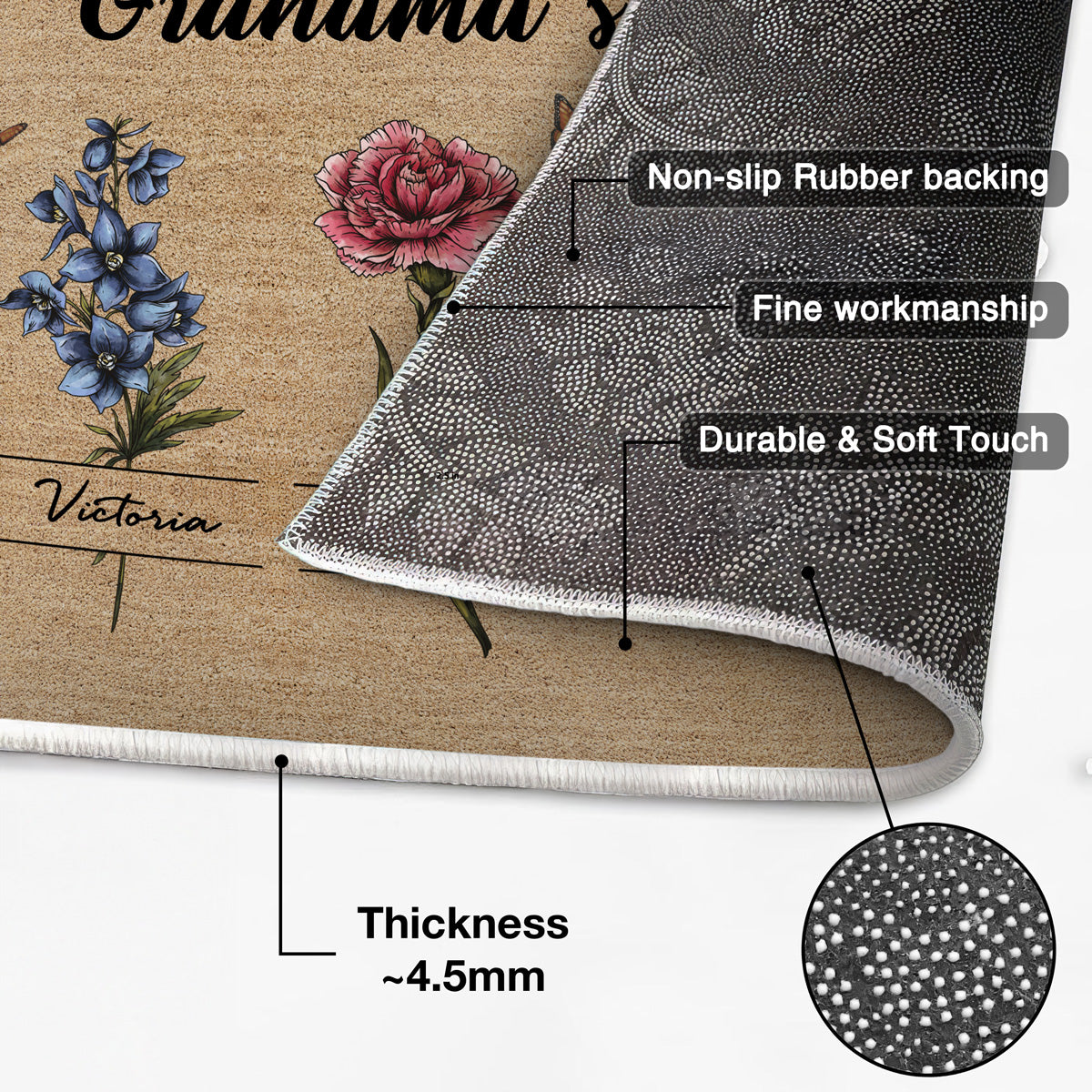 Gift For Grandma Grandma‘s Garden Beautiful Vintage Birth Month Flower With Names Personalized Doormat