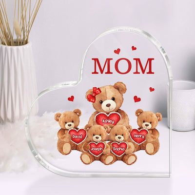 Grandma Mom Auntie Bear Personalized Heart Acrylic Plaque