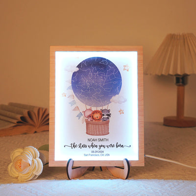 Star Map New Baby Custom 2-Layered Wooden Plaque With LED, Birthday Stars Childs Sky LED, Newborn Parents Gift, Boy Girl Christening Art, Night You Were Born