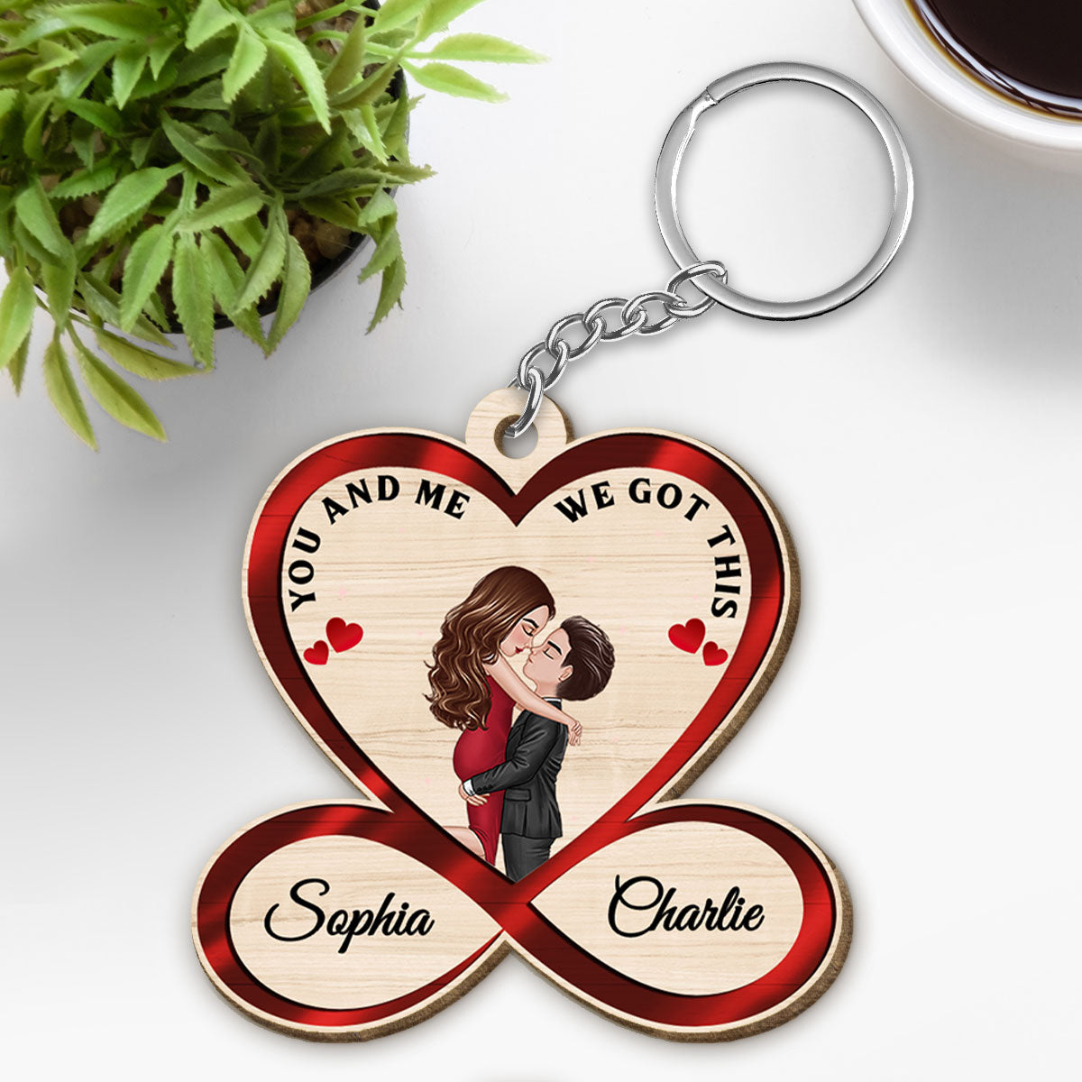 Infinity Heart Doll Couple Hugging Kissing You And Me We Got This Personalized Wooden Keychain