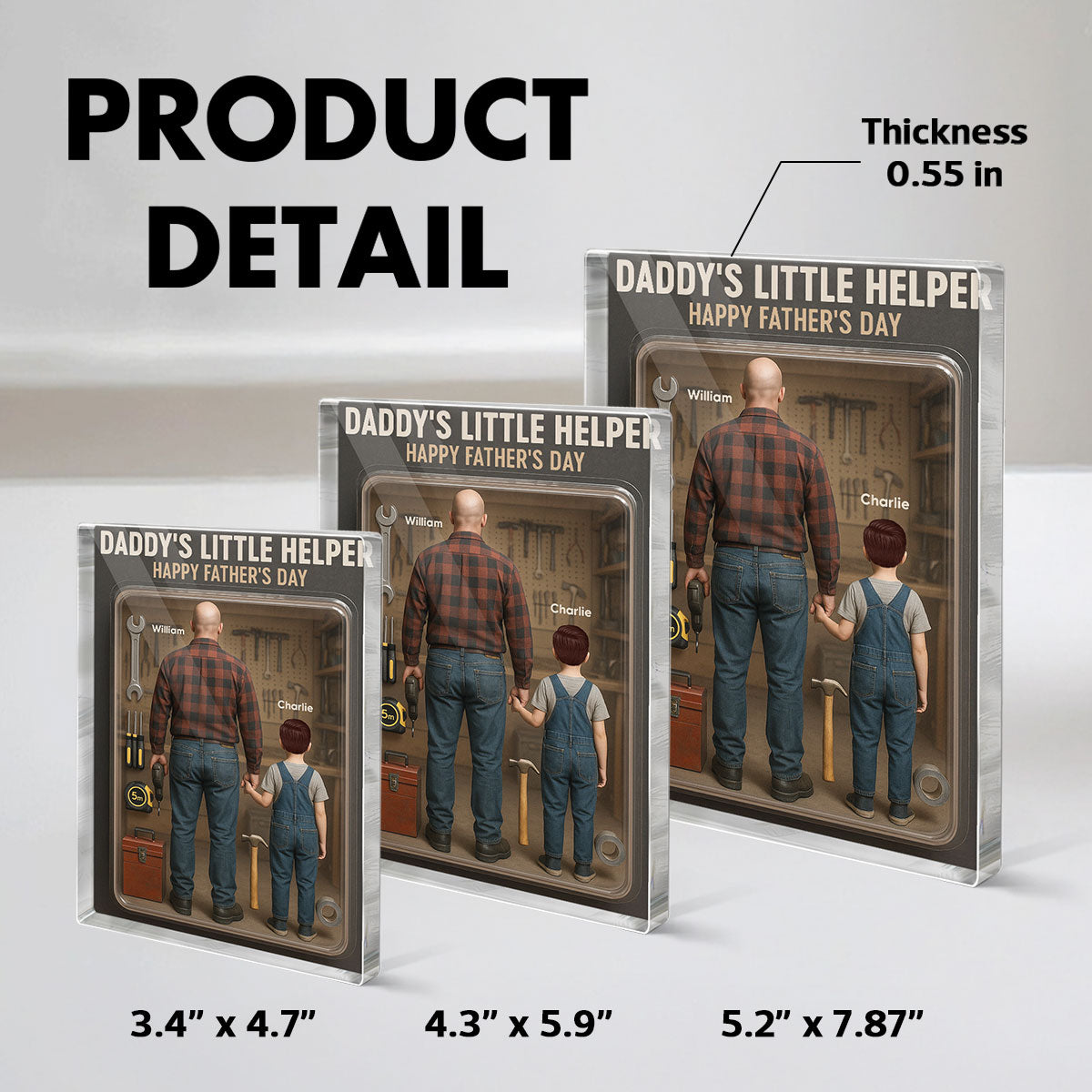 3D Effect Daddy's Little Helper Custom Figure Personalized Flat Rectangle Acrylic Block, Gift For Dad
