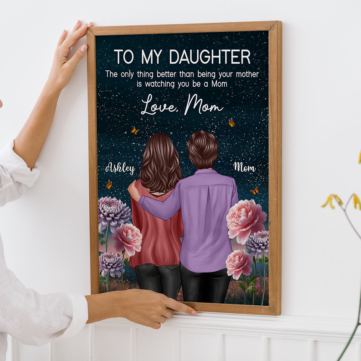 To My Daughter From Mom Happy Mother's Day Birth Flower Beautiful Hill At Night Personalized Poster