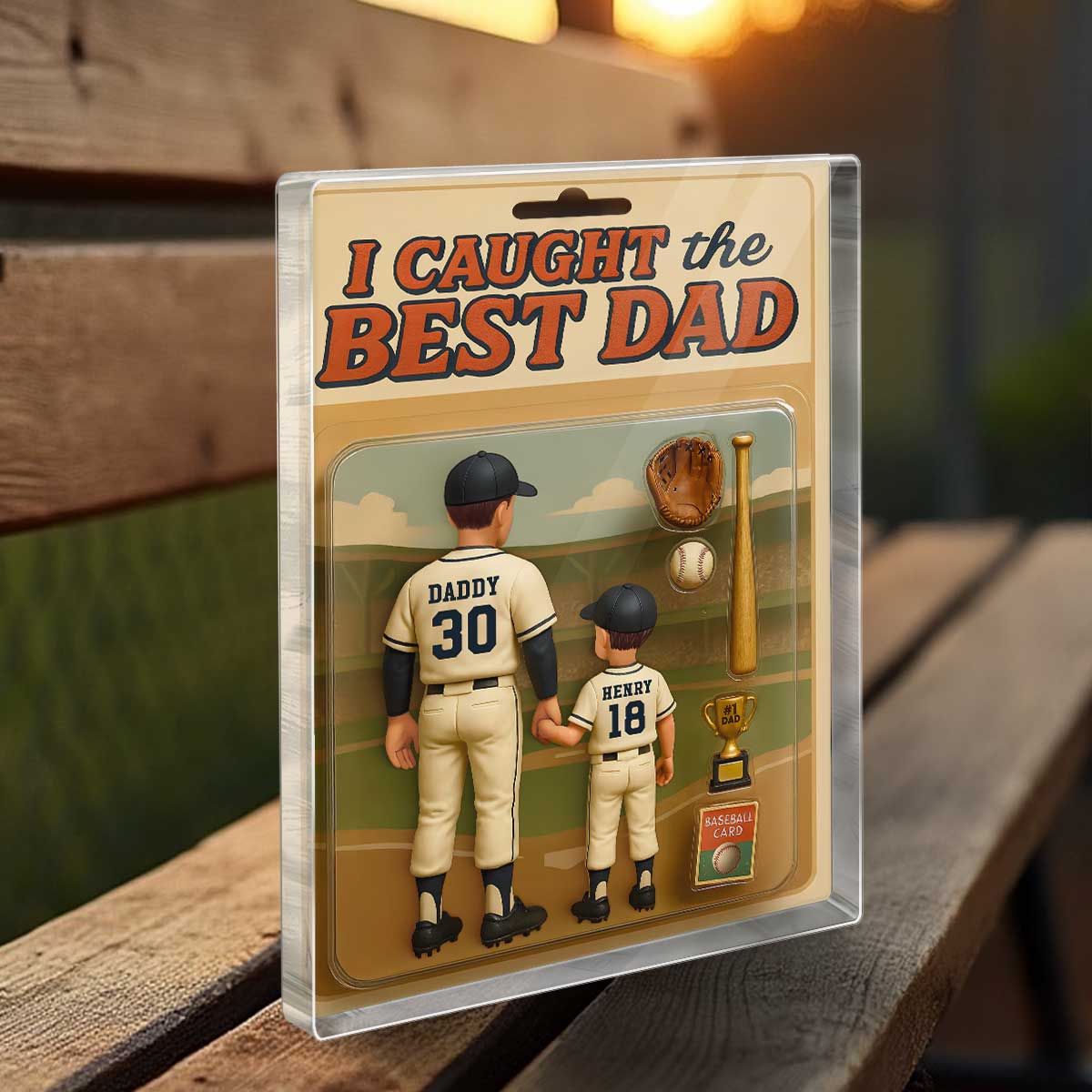 We Caught the Best Dad, Grandpa Baseball Custom Figure Personalized Acrylic Block Plaque