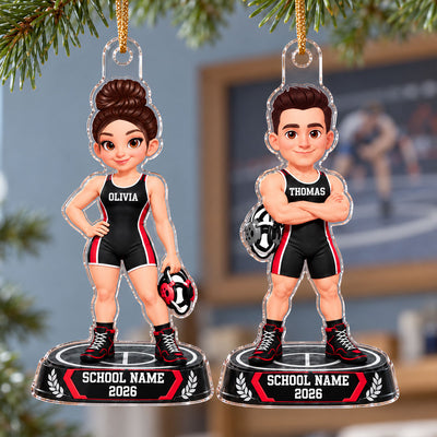 Wrestling Boy Girl 2D Flat - Personalized Acrylic Ornament - Christmas Gift For Granddaughter Grandson