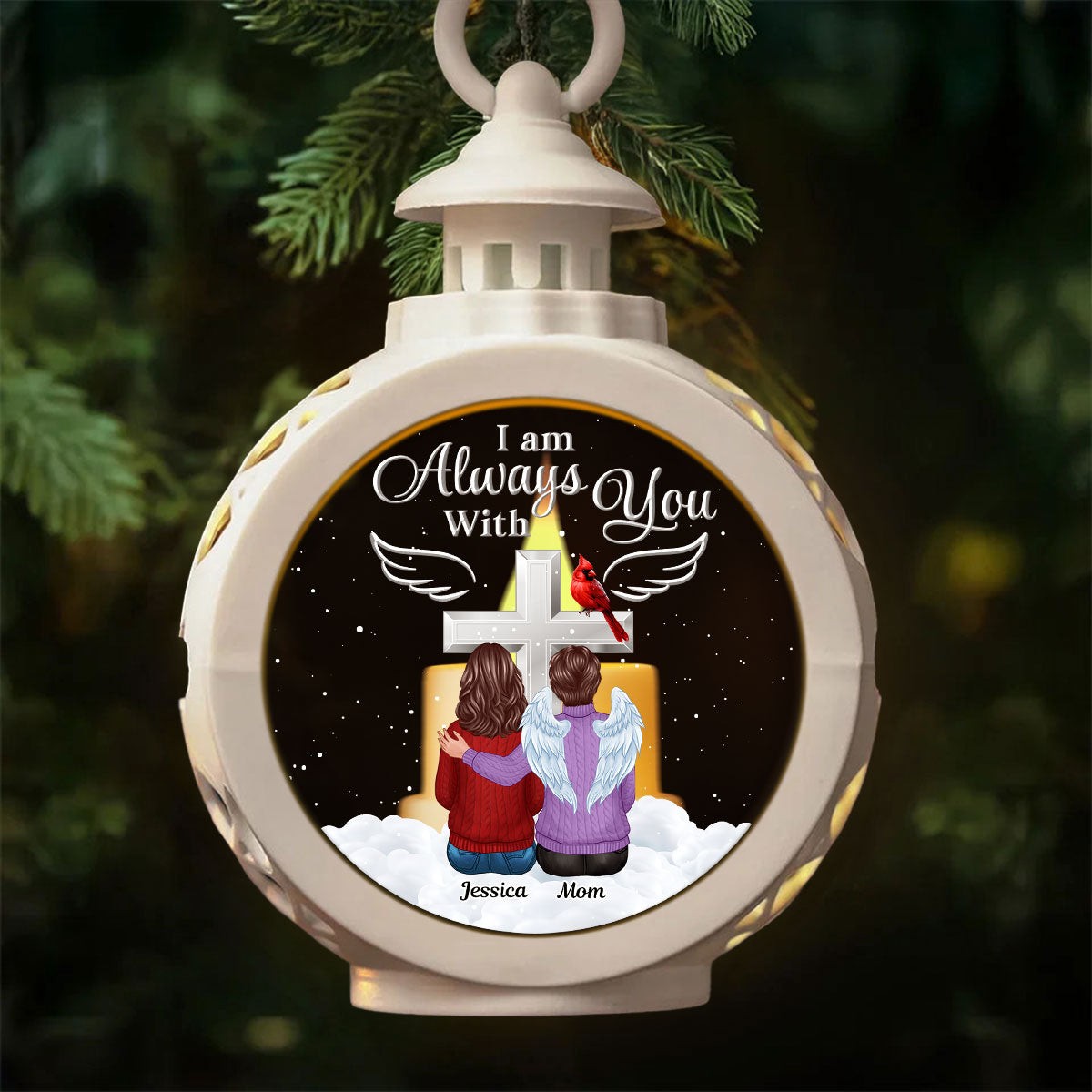 Always With You Family Cross Memorial Keepsake Personalized Lantern Ornament