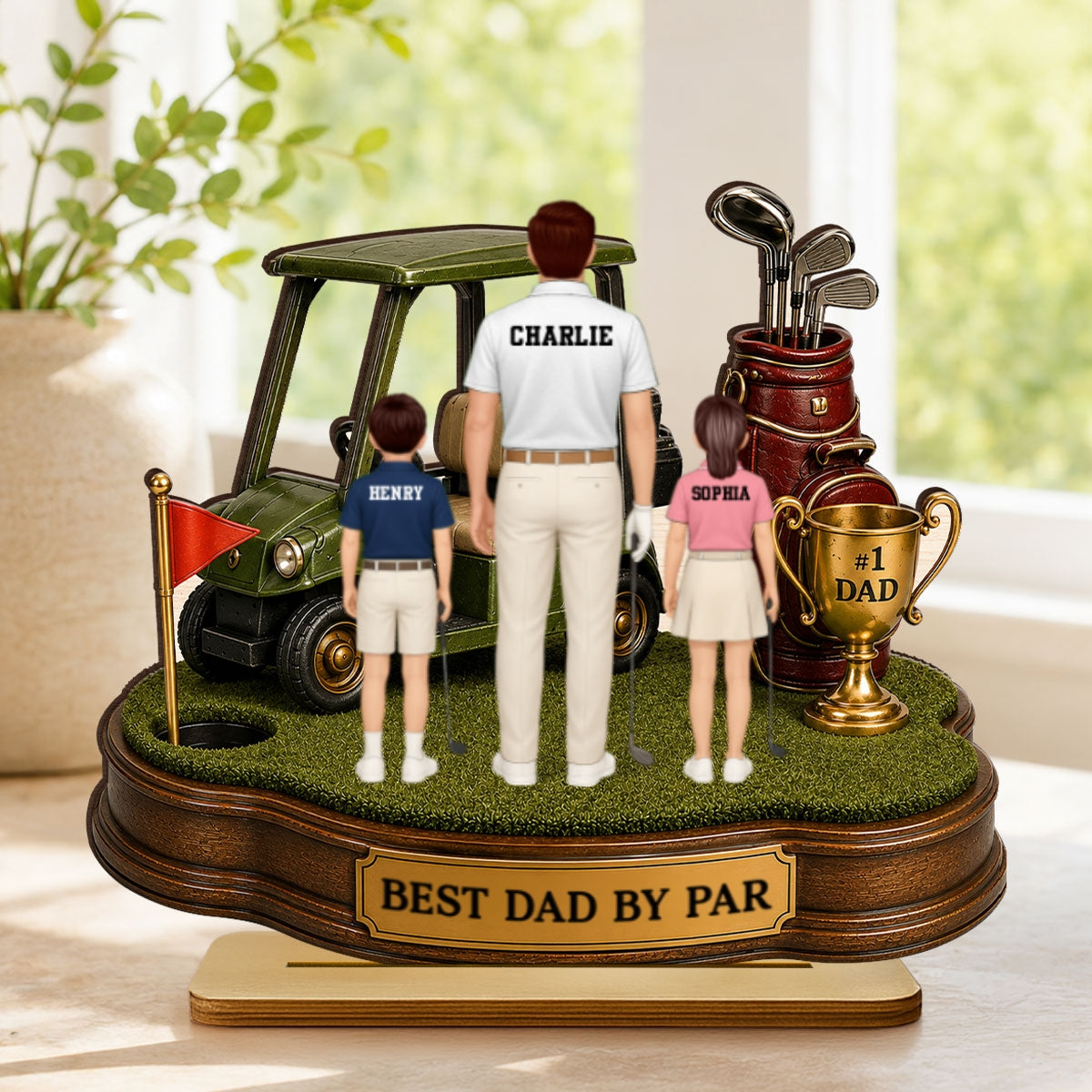 Best Dad By Par Golf Dad & Kids - Personalized 2-Layered Wooden Plaque - Father's Day Gift For Dad, Husband
