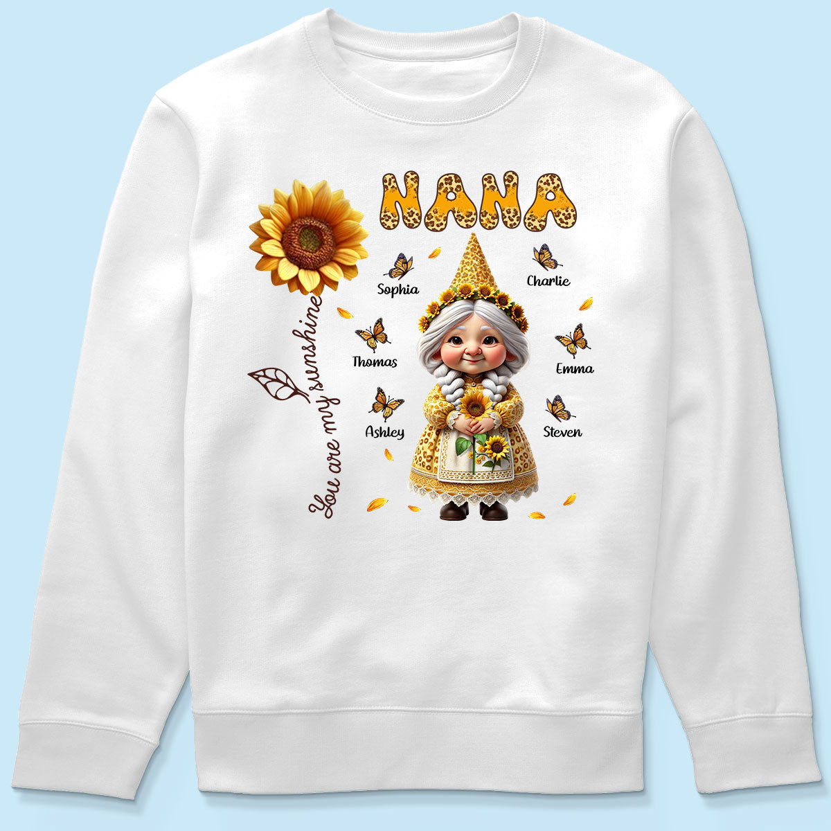 Leopard Sunflower Gnome Grandma Personalized Shirt, Gift For Grandma