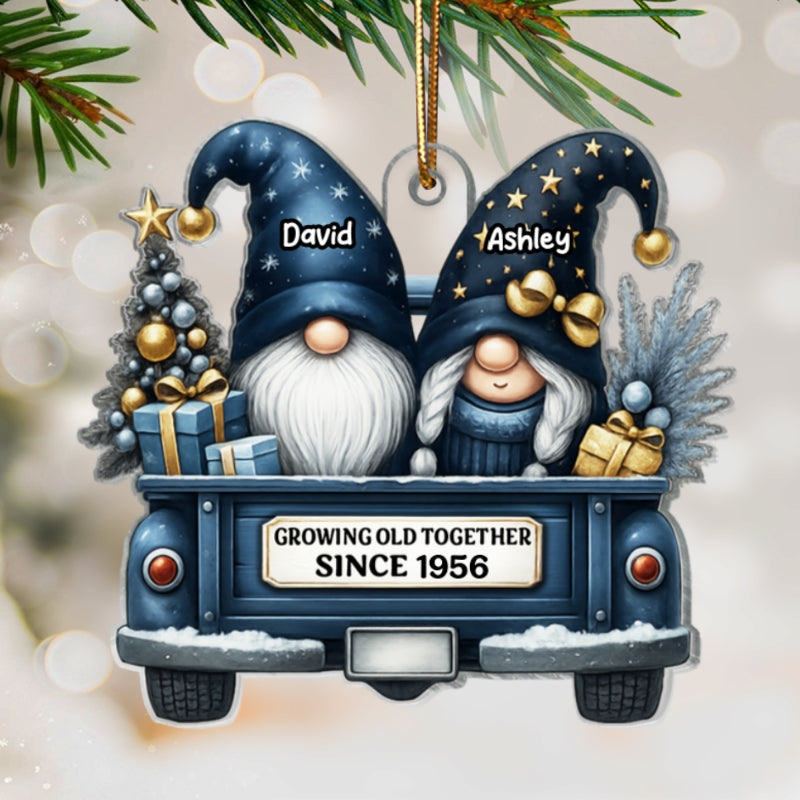 Gnome Couple Growing Old Together Personalized Acrylic Christmas Ornament, Gift for Couple, Christmas Keepsake