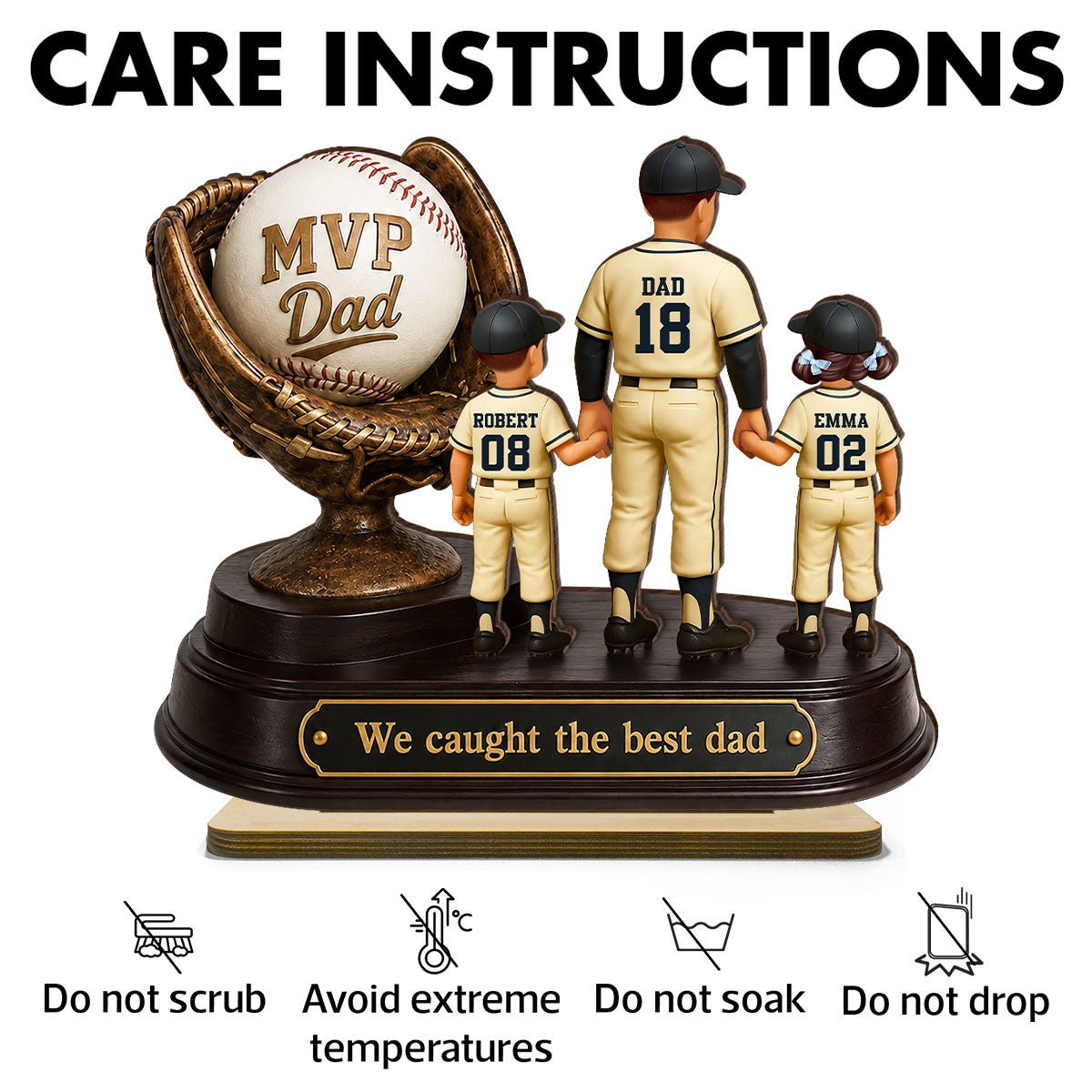 We Caught the Best Dad Baseball Trophy - Personalized 2-Layered Wooden Plaque - Father's Day Gift for Dad, Husband