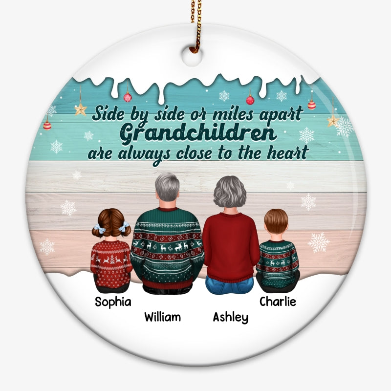 Side By Side Grandkids Grandma Grandpa Personalized Circle Ornament