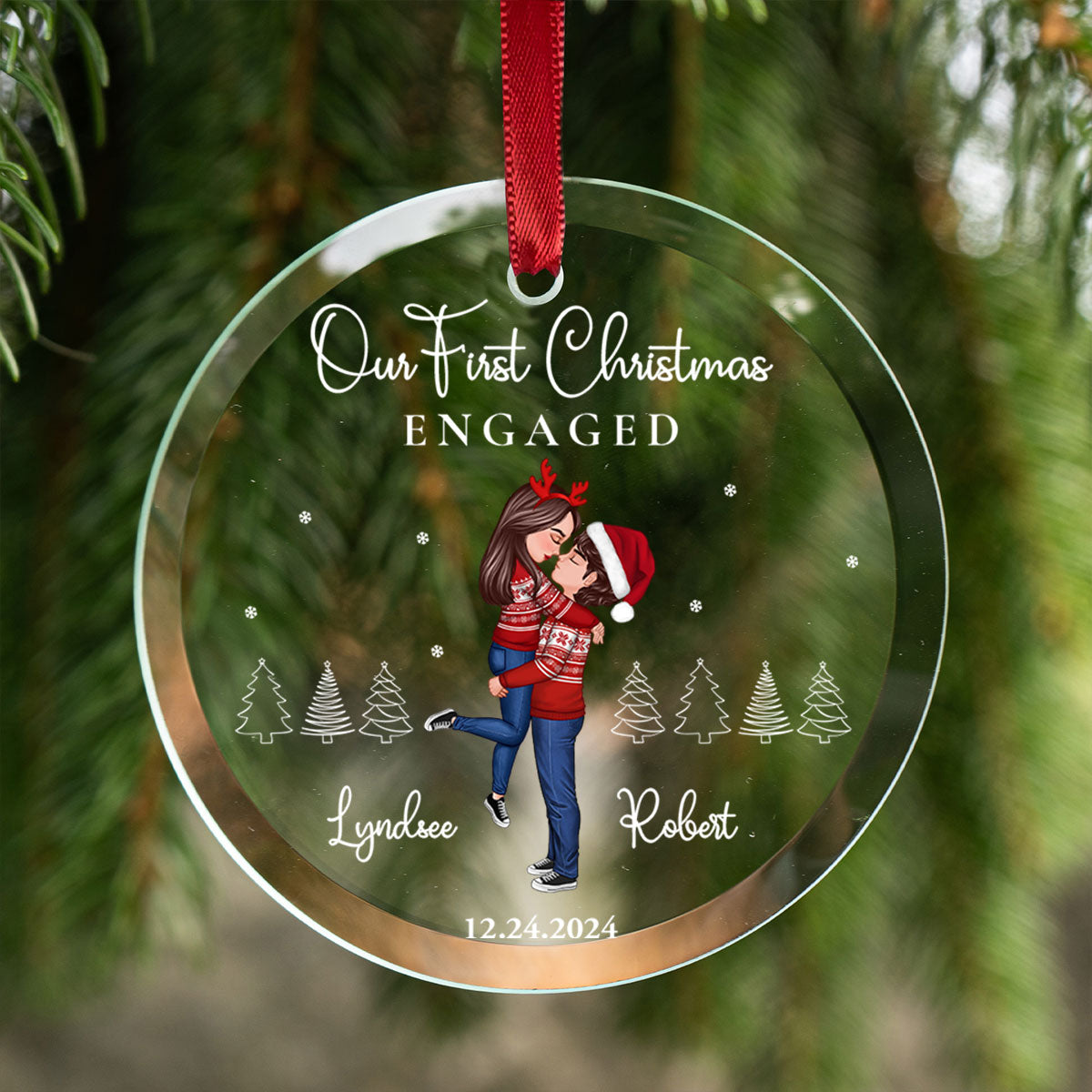 Our First Christmas Engaged Married, Newly Engaged Married Couple Personalized Glass Ornament