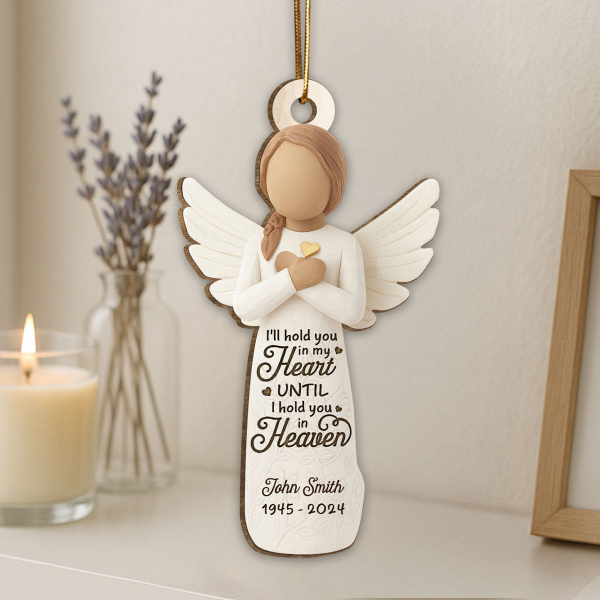 I'll hold You in My Heart until I Hold You in Heaven Personalized 3D Effect Wooden Ornament, Memorial Sympathy Remembrance Gift for Loved Ones