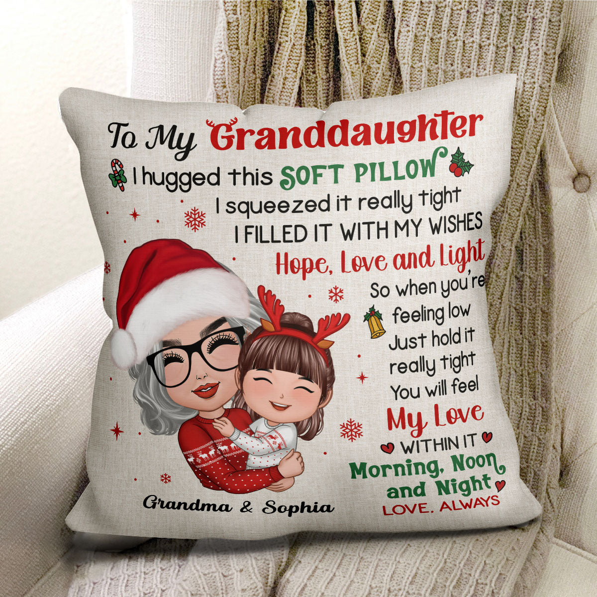 Doll Grandma Hugging Kid Christmas Gift For Granddaughter Grandson Personalized Pillow