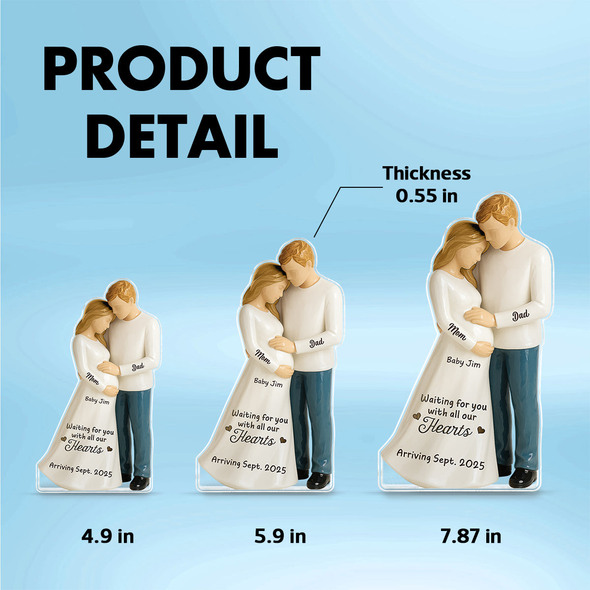 Waiting For You With All Our Hearts 3D Effect Couple Expecting Baby Personalized Acrylic Flat Block Plaque, Baby Shower Gift For Parents-to-be