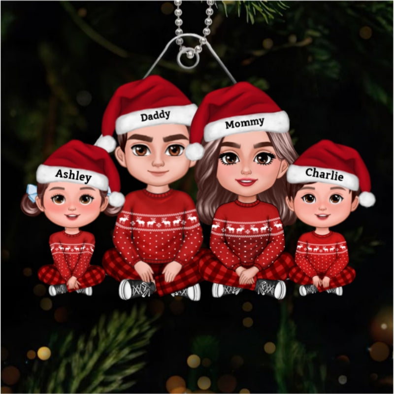 Christmas Doll Family Crossed Legs Personalized Acrylic Ornament