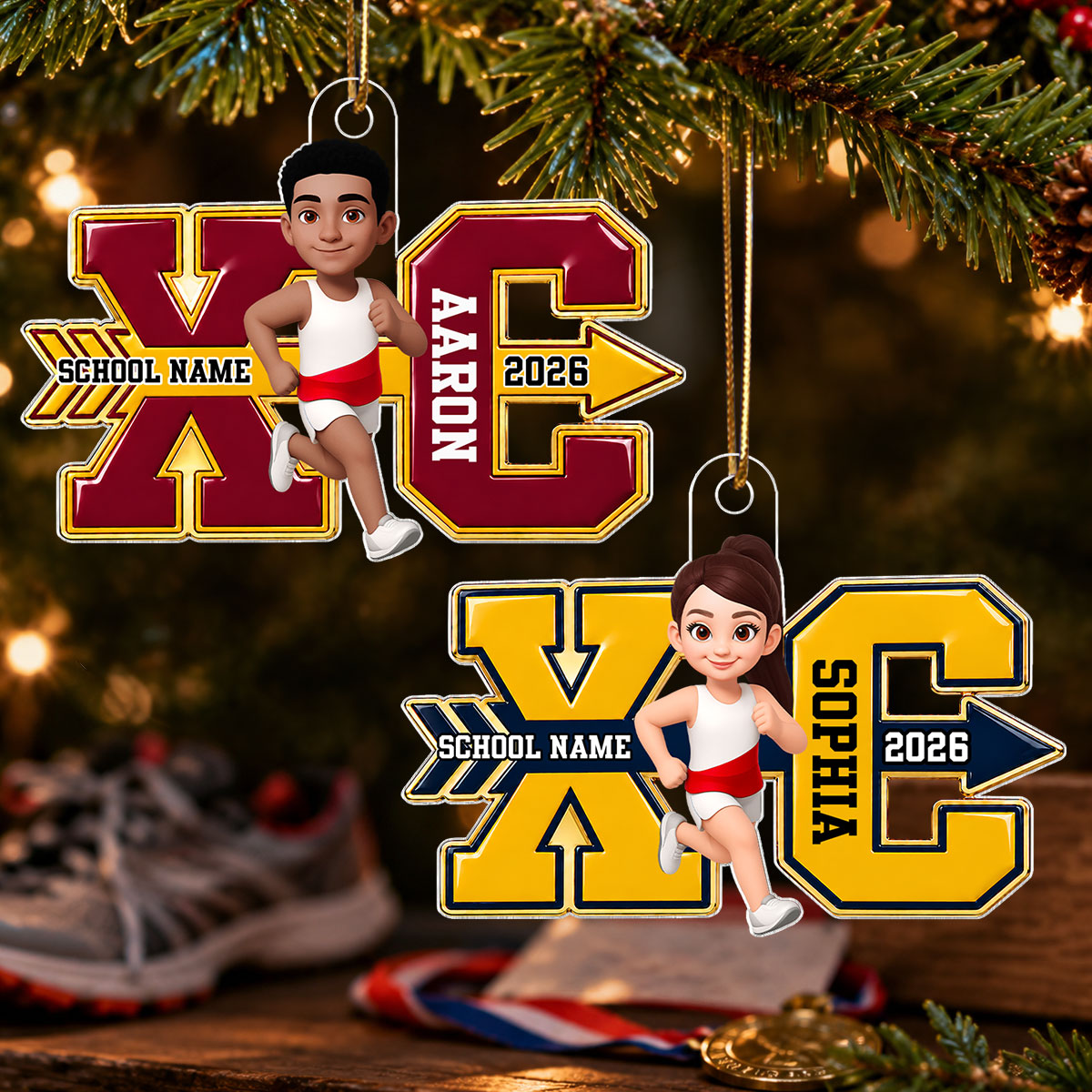 Cross Country For Boy Girl - Personalized Acrylic Ornament - High school Runner Keepsake, Custom Running Christmas Gift For Runner Grandkids
