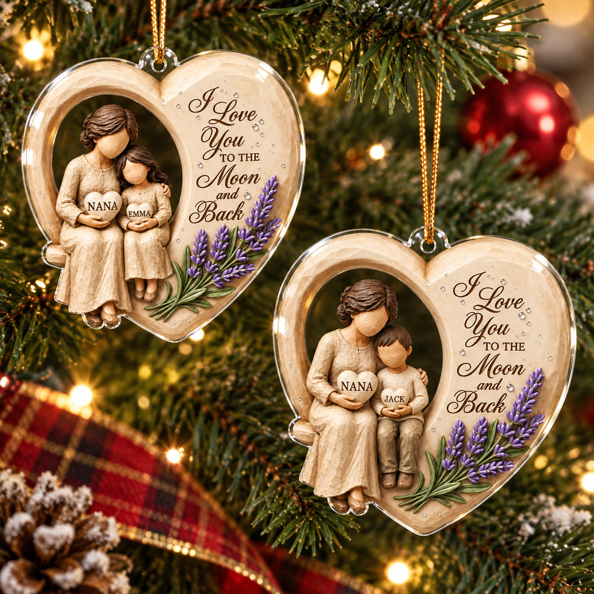 Grandma Loves to the Moon and Back - Personalized Acrylic Ornament - Christmas Gift for Granddaughter Grandson