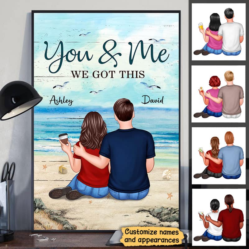 Embracing Couple Back View Personalized Vertical Poster