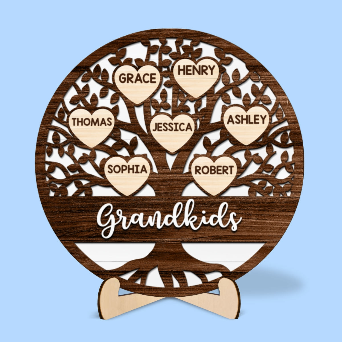 Custom Family Tree Name Gift For Grandma Mom Personalized 2-Layer Wooden Plaque