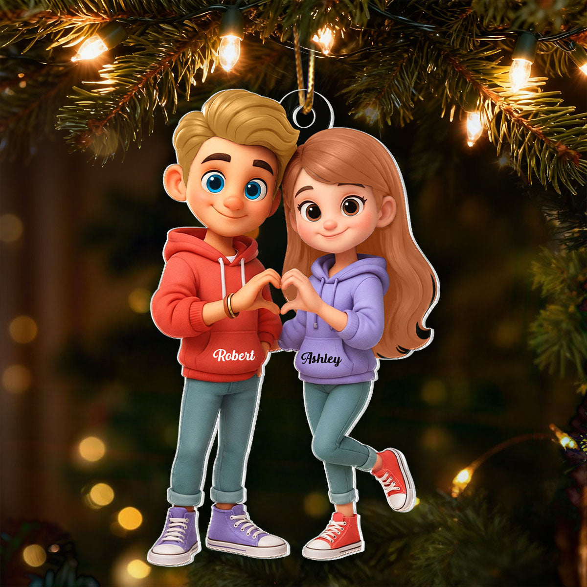 Cute Cartoon Couple Heartfelt Moment - Personalized Acrylic Car Hanger - Sentimental Gift for him, for her