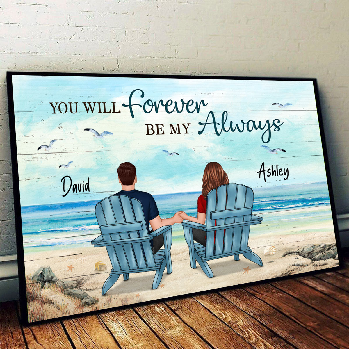 Couple Beach Landscape Retro Vintage - Personalized Poster - Anniversary Gift For Couple, For Dad Mom