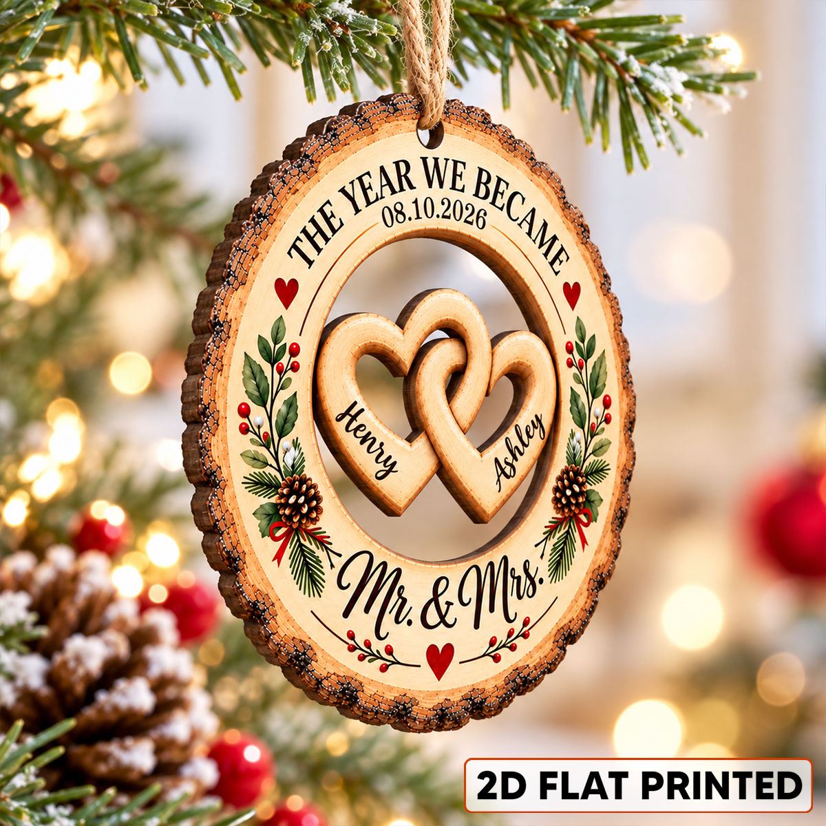 The Year We Became Mr. & Mrs. Custom Names - Personalized Wooden Ornament - Wedding Keepsake, Christmas Gift For Couples, Newlyweds