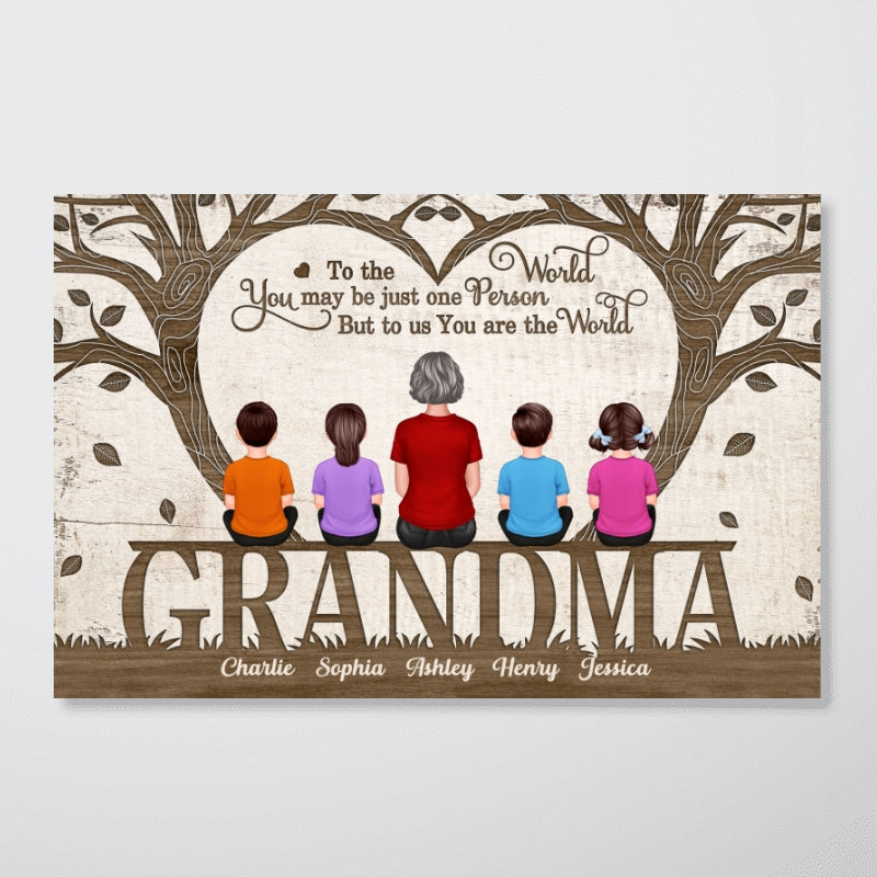 You Are The World Back View Grandma Grandchildren Sitting Under Tree Personalized Horizontal Poster