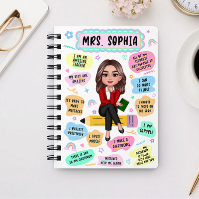 Teacher Daily Affirmation Personalized Spiral Notebook Journal, Back To School Stationery For Teacher