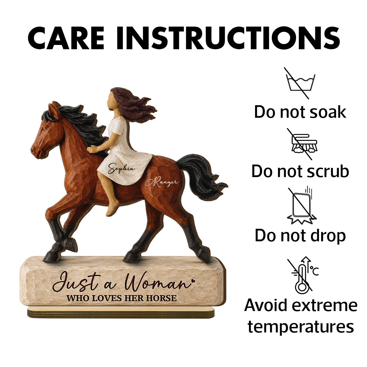 Girl Riding Horse 2D Flat - Personalized 2-Layered Wooden Plaque - Keepsake Gift For Horse Lover